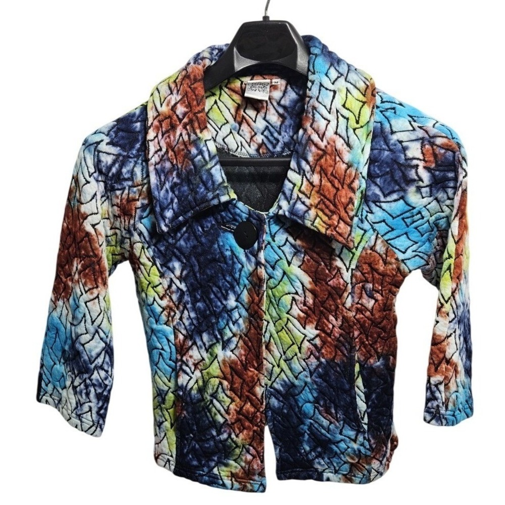 Parsley Sage Quilted Jacket‎ Women's M Colorful Tie Dye Collared Button Front
